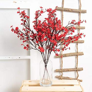 Imagem de 1 peça flor artificial de ramo único, planta falsa, colorida, faça você mesmo, outono, casa, casamento, decoração, artesanato, acessórios, 45 cm (vermelho)