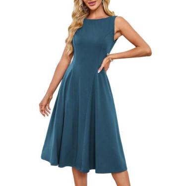 Imagem de Vestido de festa GRACE KARIN Fit and Flare sem mangas Midi azul-verde