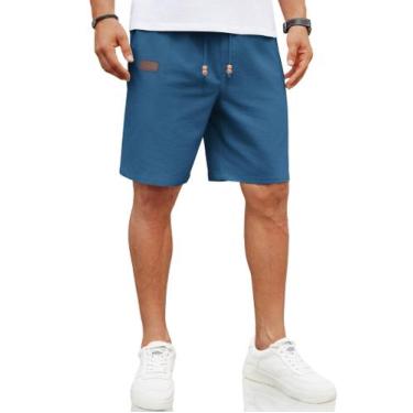 Imagem de Shorts COOFANDY de linho casual para homens azul escuro tamanho L