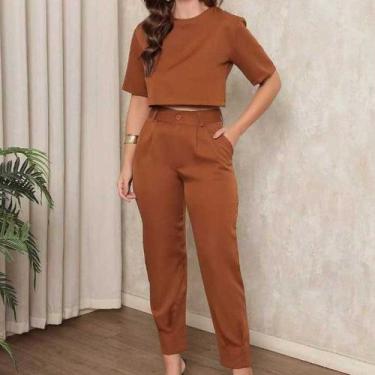 Imagem de Conjunto Feminino Alfaiataria  Calça + Blusa Social Elegante - Malaysi