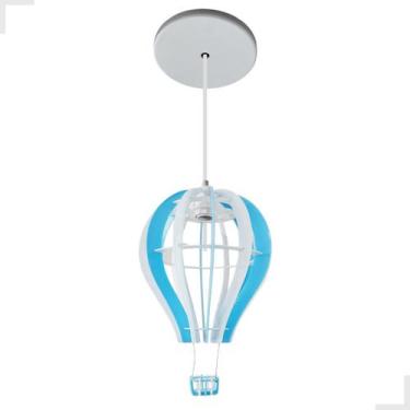 Imagem de Luminária Balão Pendente Infantil Menino Azul Bebê Teto Branco Nuvem C