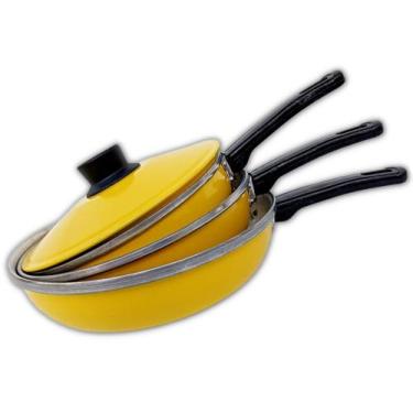 Imagem de Kit com 3 frigideiras color com tampa de alta qualidade - Panelapanela