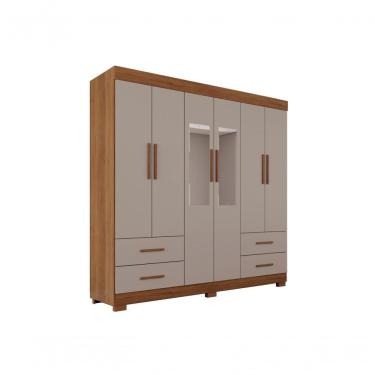 Imagem de Guarda Roupas Casal Texas 6 Portas 4 Gavetas Com Espelho Salleto Cinamomo/off White