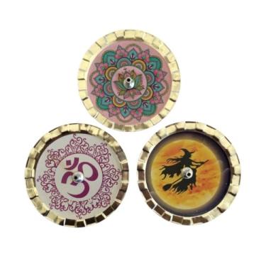 Imagem de Incensário Porta Incenso De Latão Trabalhado Mistos 3 unidades