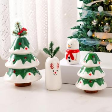 Imagem de Lifeunion Conjunto de 4 mini vasos de Natal, pequenos vasos de flores de cerâmica feitos à mão, decoração de Natal para centros de mesa, cozinha, interior, casa (4, Natal)