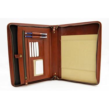 Imagem de Carteira de couro para padfólio, agenda de caderno, capa executiva A4, suporte de bloco de notas de negócios, pasta profissional de couro com alça (conhaque)