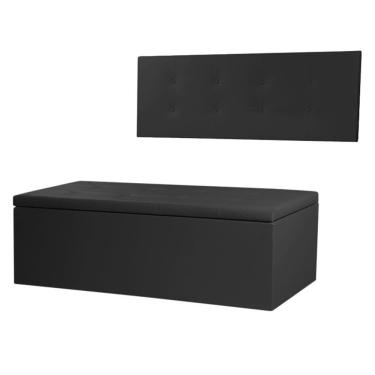Imagem de Kit Cabeceira Painel E Calçadeira Baú Casal 1,40m Berlim Material Sintético Preto Dal Poz Estofados