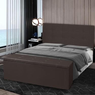 Imagem de Kit Cabeceira E Calçadeira Baú Casal Queen 1,60m Berlim Material Sintético Marrom Dal Poz Estofados
