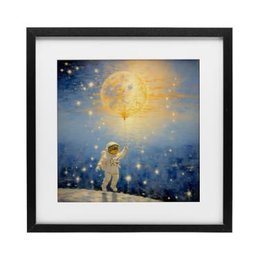 Imagem de Stupell Industries Astronauta com balão cósmico sonhador impressão emoldurada cinza sob vidro, design por Angie Hawke, 40,6 x 40,6 cm
