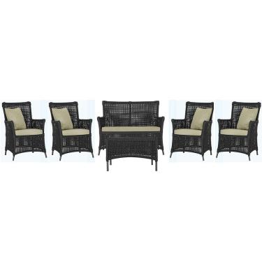 Imagem de Jogo Sofá 4 Poltronas E Mesa Igapó Preta E7 Trama Original Preto