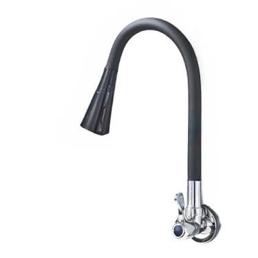 Imagem de Torneira de Cozinha Gourmet Flexível para Parede ideal para cozinha residencial 1/4 de volta, giro 360°, prática e versátil para limpeza e preparo(Preto - 40 cm)