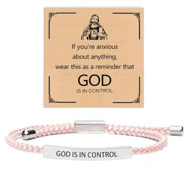 Imagem de ZCVFA Pulseira Inspire - God Is In Control, Aço Inoxidável Ajustável Fé Cristã Feito à Mão Pulseira Trançada com Motivação de Autoestima Joias para Mulheres e Homens, Adjustable, Aço inoxidável, Sem