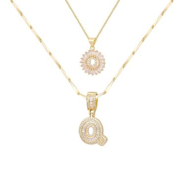 Imagem de ALFISO Colar com letras para mulheres, colares com inicial banhada a ouro 14K, joias personalizadas com nome personalizado, colar com pingente de iniciais para casal, 2 peças, colar elegante e