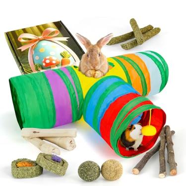 Imagem de LEXASTLE Túneis e tubos de coelho dobráveis 3 vias brinquedo esconderijo de coelho para coelhinho porquinho-da-índia furão gatinho (CL3)