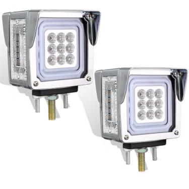 Imagem de yucenbra 78 luzes LED para para-lama, 2 peças semi caminhão seta com luz piscando, vermelho/âmbar luz dupla face marcador para Peterbilt 579 587 Kenworth W900 Freightliner (âmbar/vermelho (lente