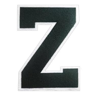 Imagem de 1 PÇ Patch de letra de chenille preto de 16,5 cm com borda branca – Remendos do alfabeto para roupas, jaquetas, mochilas, chapéus para decoração personalizada, nome personalizado e artesanato. (Z)