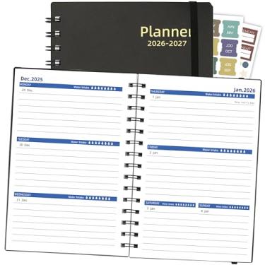 Imagem de Agenda diária 2026-2027, agenda semanal e mensal de janeiro de 2026 a junho de 2027, calendário acadêmico de 18 meses com adesivos de abas, tamanho A5, preto