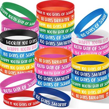 Imagem de Pulseiras coloridas de silicone para 100º dia de aula, pulseiras de borracha para adolescentes, crianças, meninos, meninas, estudantes, recompensas, presentes de festa escolar, decoração (100 peças)