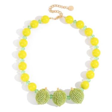 Imagem de Firstmeet Colar de frutas feito à mão com contas de madeira natural e grossa, bijuteria hip hop para mulheres, Plástico, Sem Pedra Preciosa