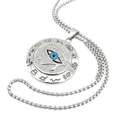 Imagem de Colar com pingente Olho de Hórus do Egito Antigo - Ferro de liga de zinco banhado a ouro 18K, design retrô de cabeça de águia, simbolizando proteção e sabedoria, presente para o dia de São Patrício