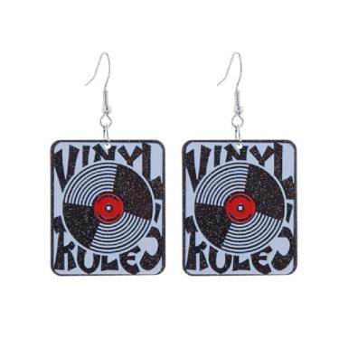 Imagem de Brincos vintage de vinil retrô preto acrílico longo jogador DJ Rock Roll anos 50 60 anos 70 música clássica disco disco disco pingente gota brinco de festa discoteca para mulheres, Zinco, Sem pedra