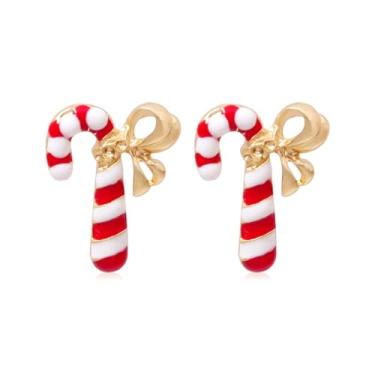 Imagem de Brincos pequenos de cristal de bengala doce, banhados a ouro, engraçados, engraçados, muletas, laço, strass, zircônia cúbica, esmaltado, vermelho, verde, brincos minúsculos para mulheres, decoração de