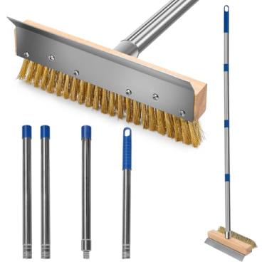 Imagem de GHWMYD Escova de forno de pizza, escovas de fio de cobre com raspador e cabo longo removível para limpeza comercial, cozinhas, restaurantes, prateleira de churrasco ou qualquer churrasqueira