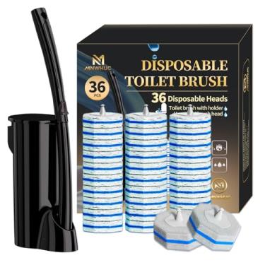 Imagem de Escova descartável para vaso sanitário com 36 refis de toalete, cabeças de substituição, bastão de limpeza de vaso sanitário, suporte e conjunto de varinhas de limpador de vaso sanitário, kit inicial