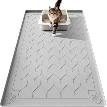 Imagem de Motsamla Tapete de areia para gatos, tapete de silicone extragrande de 101,6 cm x 71 cm para caixa de areia, tapete de borracha impermeável e antiderrapante com lábio, armadilha de areia e controle de