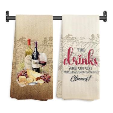 Imagem de WARDOS Toalhas de cozinha de vinho vintage, presentes para amantes de vinho toalhas de mão decorativas para carrinho de bar de cozinha, toalha de chá country francês, pano de secagem, 40,6 x 61 cm