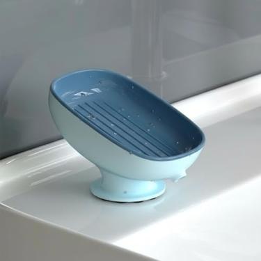 Imagem de Saboneteira removível em forma de folha com ventosa para banheiro cozinha pia banheira parede bancada, azul