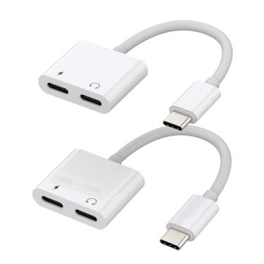 Imagem de Para iPhone 15 Pro Max Plus Splitter USB C para adaptador de fone de ouvido conector duplo tipo C carregador de áudio Dongle (pacote com 2) compatível com Samsung S21 Galaxy Z Flip 5 para Apple para