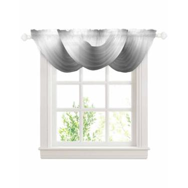 Imagem de Canguru cinza branco ombré para janelas, cortinas de saia transparente de cozinha gradiente cinza moderno, arte abstrata, bolso para varão elegante para sala de estar, quarto, 120 x 98 cm, 3 painéis