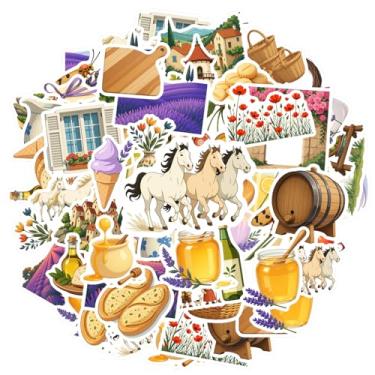 Imagem de 50 peças de adesivos de papelaria florais da Provença, comida da natureza do campo, suprimentos escolares naturais para mala, geladeira, telefone, bagagem, laptop, guitarra, carro, brinquedos, faça
