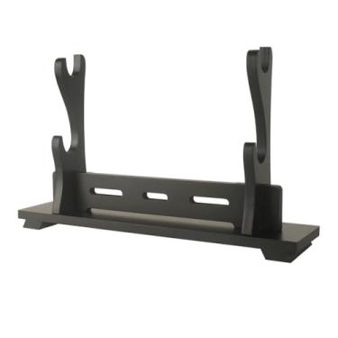 Imagem de QLQWDNDY Katana Suporte de espada para mesa de madeira para exibição de sabre de luz, cabide de espada samurai para cosplay (preto, 2 camadas)