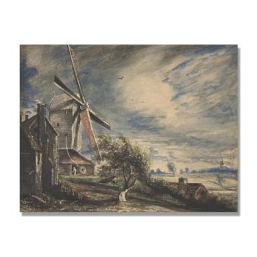Imagem de NHLDZYH Arte em tela de paisagem estilo Constable, (paisagem 23), pintura romântica do campo inglês, decoração de parede texturizada com pincelada pesada. Apenas tela 30x40cm-11,8x15,7 pol