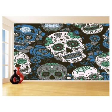 Imagem de Papel De Parede 3D Arte Caveiras Mexicanas Flor 3,5M Tra140 - Você Dec