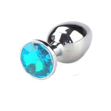 Imagem de Plug Anal De Metal Com Pedra Plug Pequeno Estímulo Visual Térmico Higiene PL007P (AZUL CLARO)