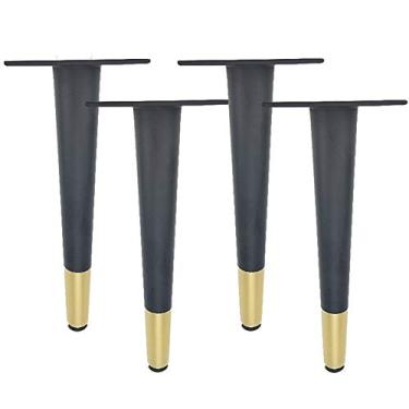 Imagem de ZJYWMM Pernas de móveis de metal, 4 peças de pernas de mesa de ferro cônicas oblíquas duráveis não enferrujam resistente ao desgaste deslizamento carga grande fácil de limpar pés de móveis