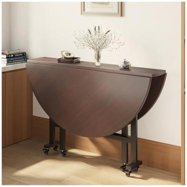 Imagem de HYUIO Mesa de jantar dobrável, mesa de cozinha redonda de madeira, extensível, pequena mesa de cozinha para apartamento, cozinha, sala de jantar, economia de espaço