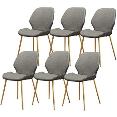 Imagem de Cadeiras de sala de jantar de cozinha modernas conjunto de 6 cadeiras laterais de jantar vintage PU almofada assento bar cadeiras de metal tapete antiderrapante cadeiras de cozinha (cor: cinza)