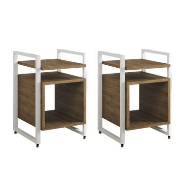 Imagem de Kit 2 Mesas De Cabeceira Industrial Marrocos Ferro Branco E Tampo Freijó