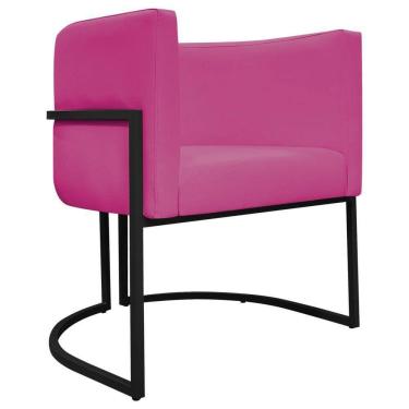 Imagem de Poltrona Decorativa Recepção Luna Base De Ferro Preta - Pink Corino