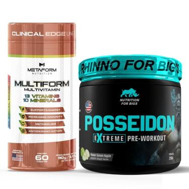 Imagem de Kit Multivitamínico 60 Tabletes Metaform + Pré Treino Posseidon 250g Nutrition For Bigs-Unissex