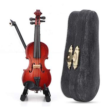 Imagem de Violino Em Miniatura De Madeira Com Suporte, Instrumento De Madeira Em Miniatura 1:12, Arco E Estojo Mini Instrumento Musical Em Miniatura Modelo De Casa De Bonecas Ornamento Decoração De Casa