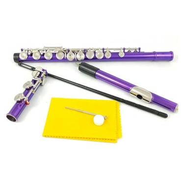 Imagem de Flauta roxa 16 furos fechados chave C branco cobre banhado a níquel com chave E instrumento de flauta