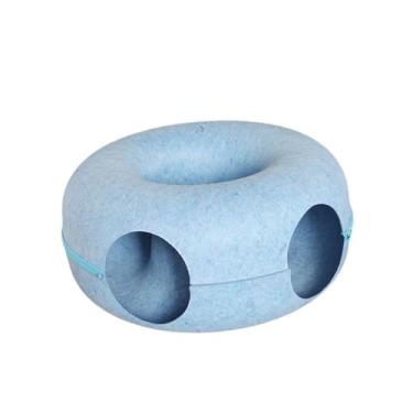Imagem de Baoblaze Cama para gatos, túnel de brincar, caverna de donuts, exercício, lavável, treinamento, feltro, cama de dormir para gatos, interativa para pequenos, Azul