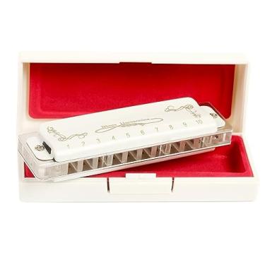 Imagem de Gaita branca de plástico acrílico diatônico de 10 furos para jogadores iniciantes (cor: D)