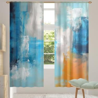 Imagem de 2 conjuntos de painéis de madeira pintura retrô cortinas transparentes arejadas com filtro leve painéis de cortina leve cortina de porta janela para sala de estar, quarto, jantar, 203 cm de