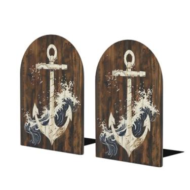 Imagem de Âncora Madeira Marinha Praia Grande Suporte de Livros Decorativo Suporte de Livros Antiderrapante Resistente Terminais para Escritório, Escritório, Biblioteca Escolar, Estudo, Decoração, Divisórias de